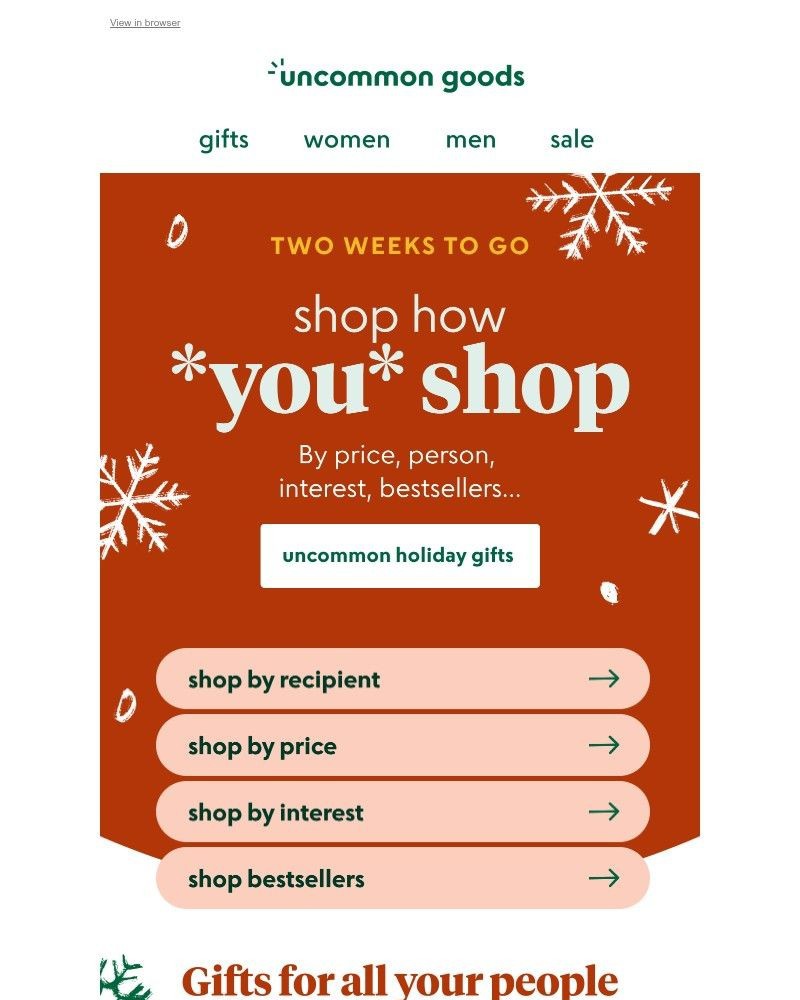 Screenshot of email sent to a UncommonGoods Newsletter subscriber