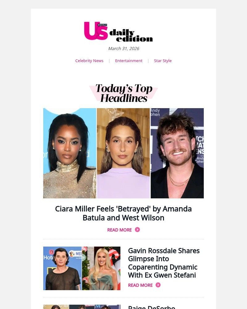 Screenshot of email sent to a Us Weekly Newsletter subscriber