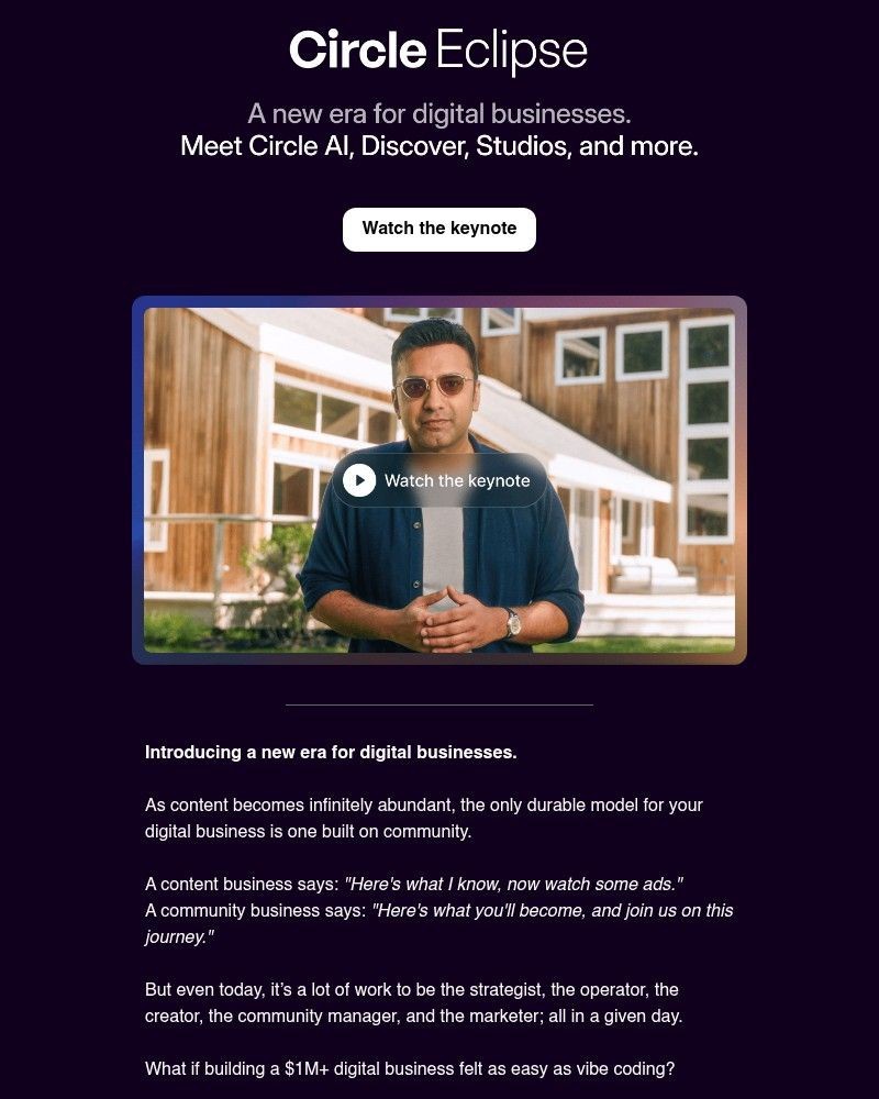 Screenshot of email sent to a Circle Registered user