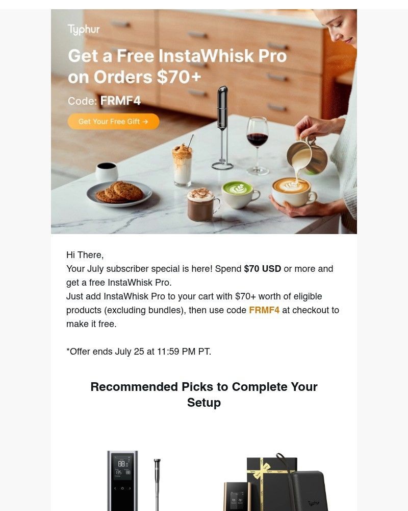 Screenshot of email sent to a Typhur Newsletter subscriber