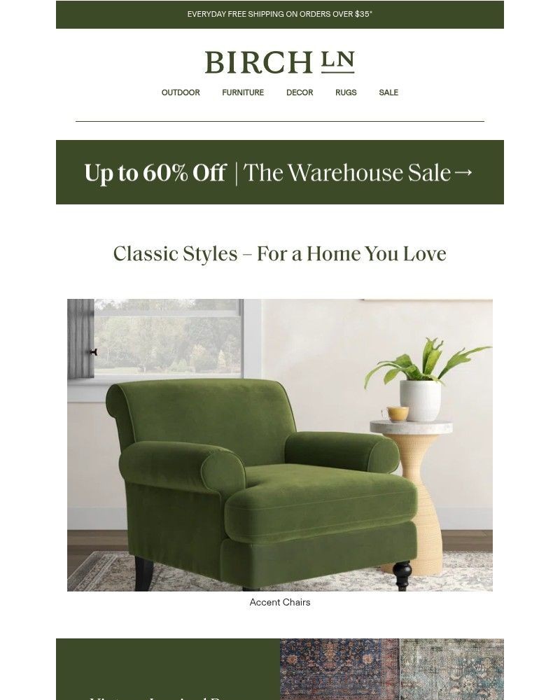Screenshot of email sent to a Birch Lane Newsletter subscriber