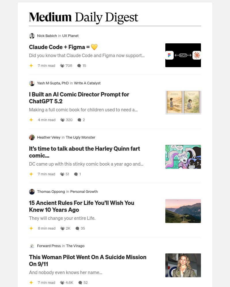 Screenshot of email sent to a Medium Registered user