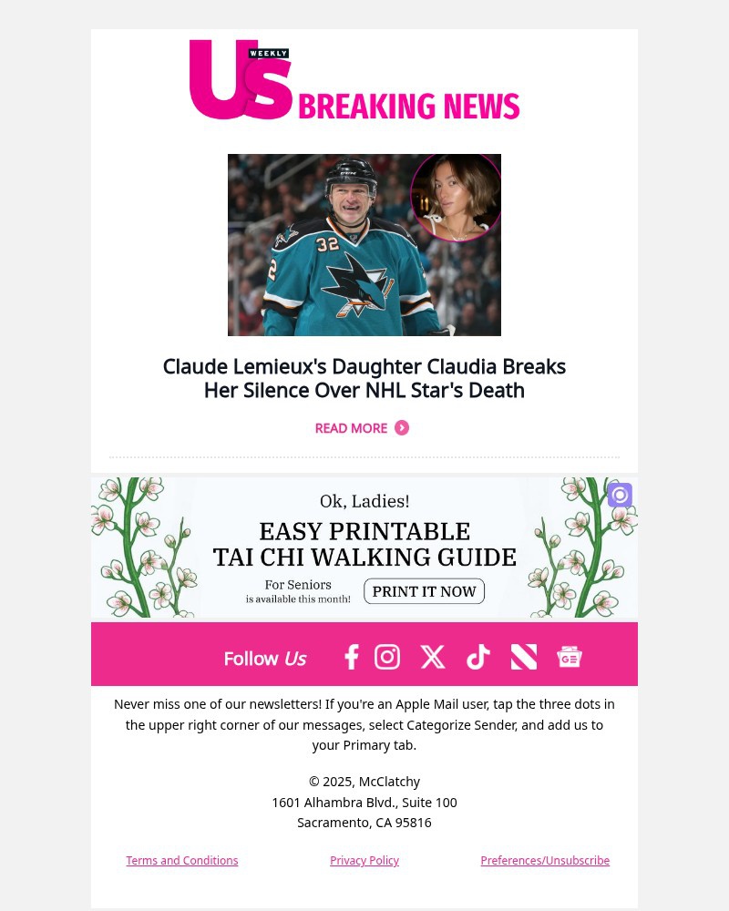 Screenshot of email sent to a Us Weekly Newsletter subscriber