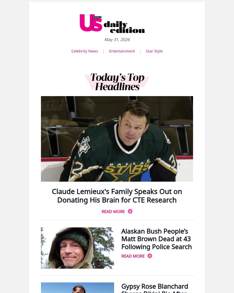 Screenshot of email sent to a Us Weekly Newsletter subscriber