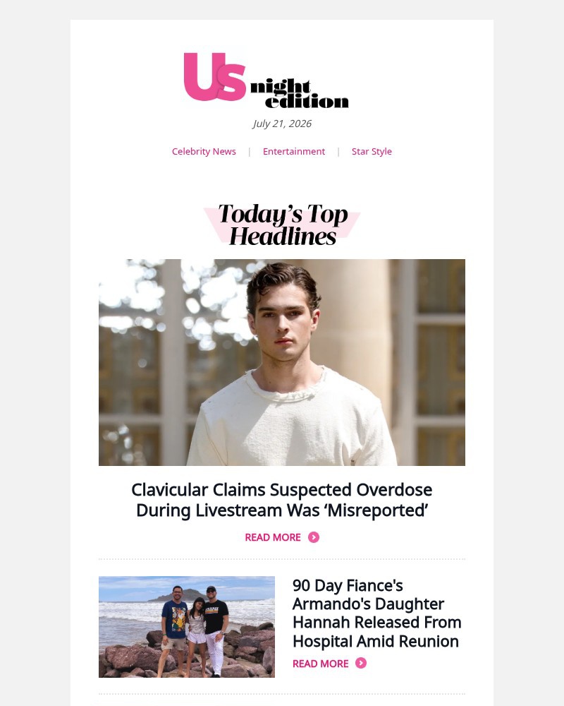 Screenshot of email sent to a Us Weekly Newsletter subscriber