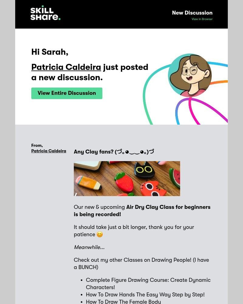 Screenshot of email sent to a Skillshare Registered user