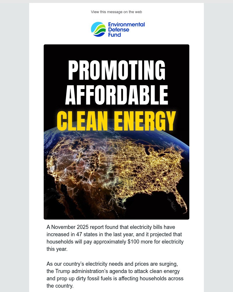 Screenshot of email sent to a Environmental Defense Fund Newsletter subscriber