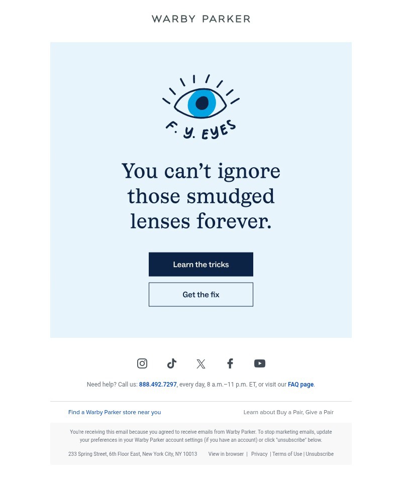 Screenshot of email sent to a Warby Parker Newsletter subscriber