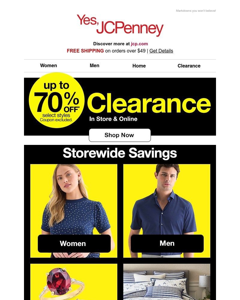 Screenshot of email sent to a JCPenney Newsletter subscriber