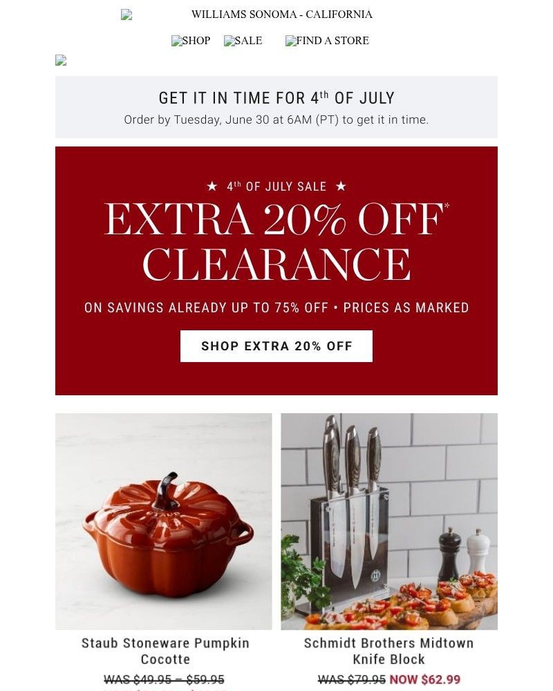 Screenshot of email sent to a Williams Sonoma Newsletter subscriber