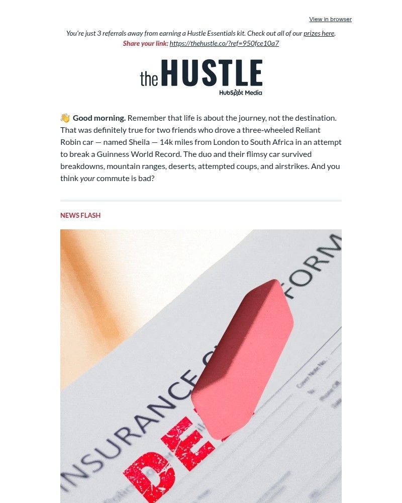 Screenshot of email sent to a The Hustle Newsletter subscriber
