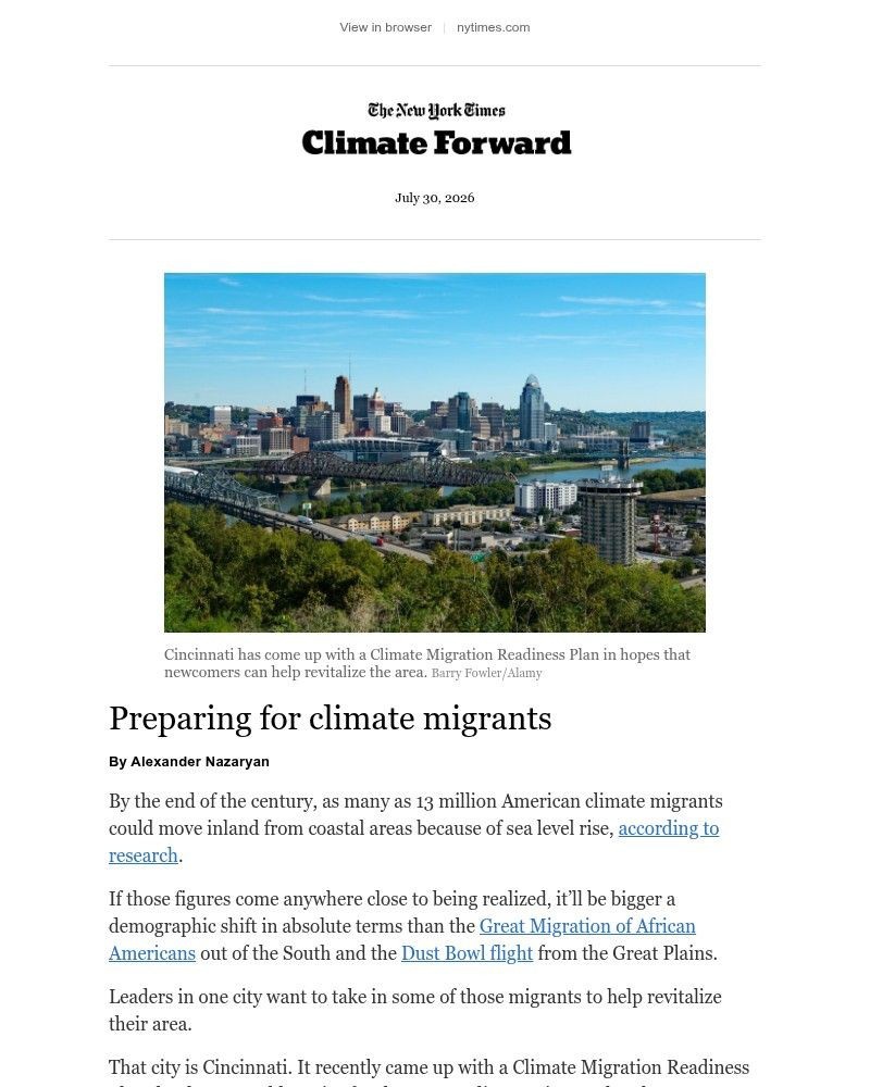 Screenshot of email sent to a The New York Times Customer