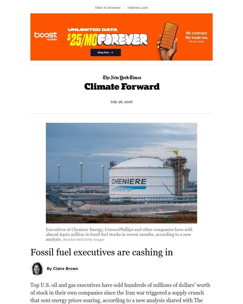 Screenshot of email sent to a The New York Times Customer