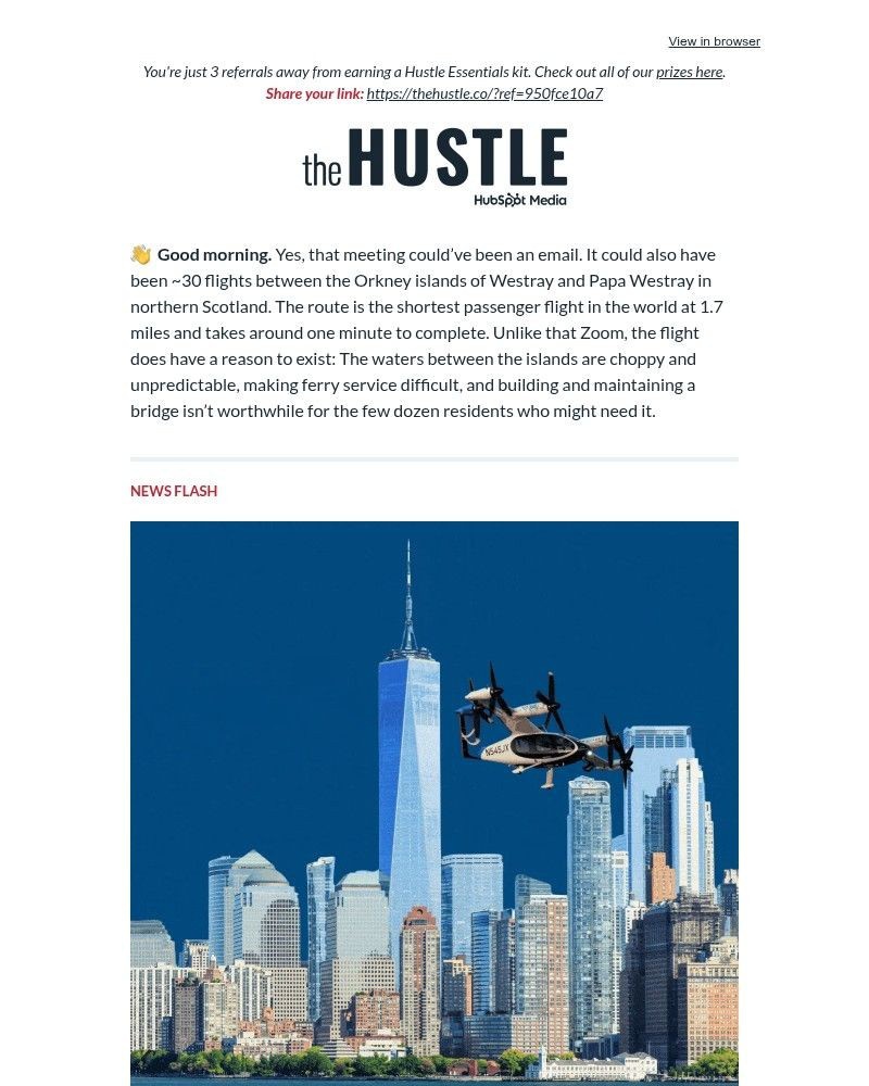 Screenshot of email sent to a The Hustle Newsletter subscriber