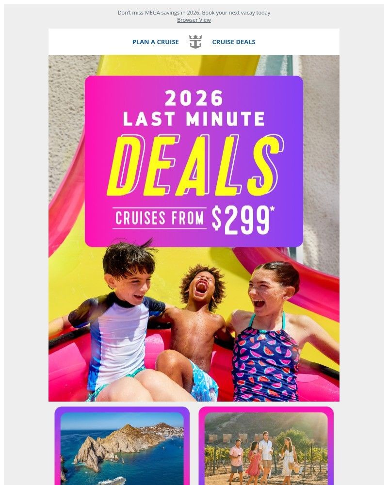 Screenshot of email sent to a Royal Caribbean Cruises Newsletter subscriber