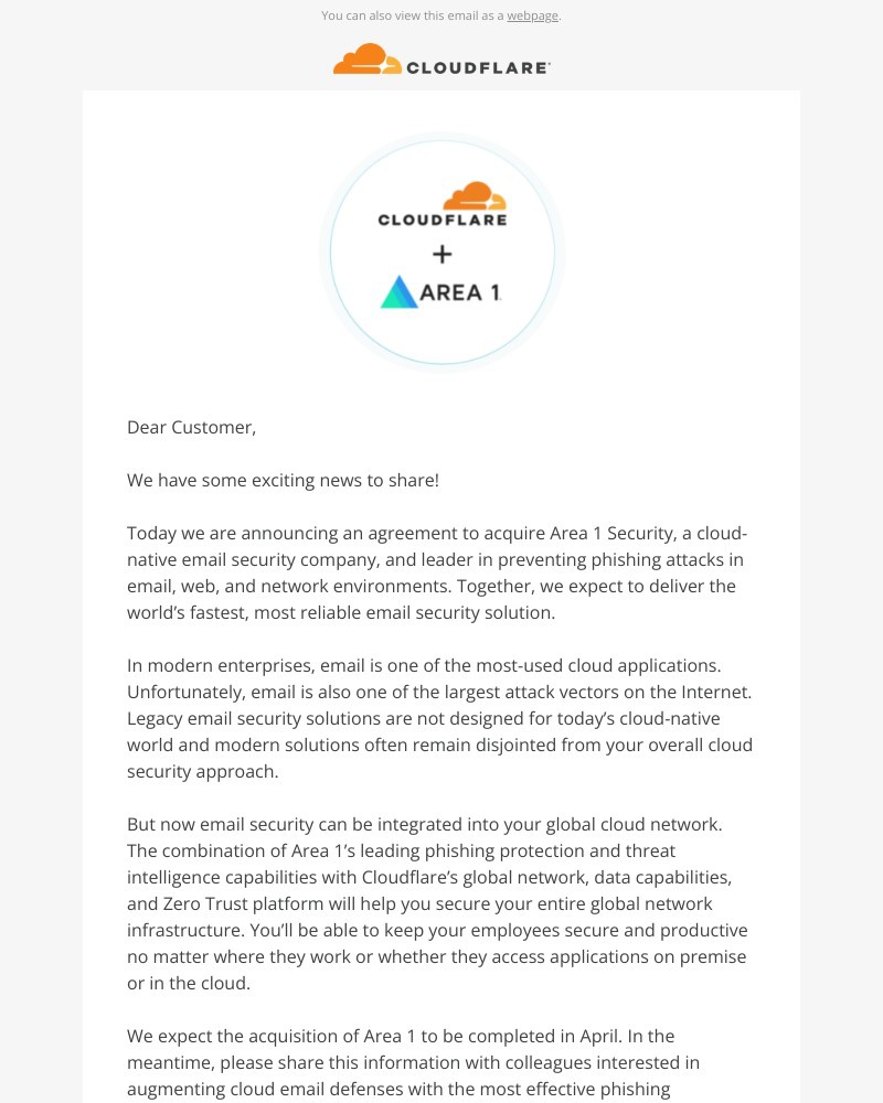 Screenshot of email with subject /media/emails/cloudflare-to-acquire-area-1-security-for-best-in-class-cloud-email-security-ab28_1u0aJJE.jpg