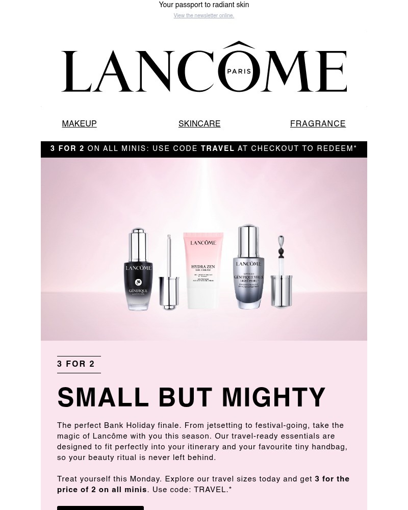 Screenshot of email sent to a Lancôme Newsletter subscriber