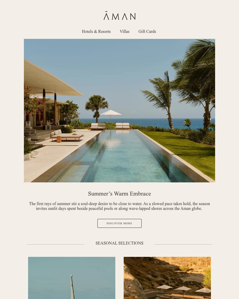 Screenshot of email sent to a Aman Resorts Newsletter subscriber