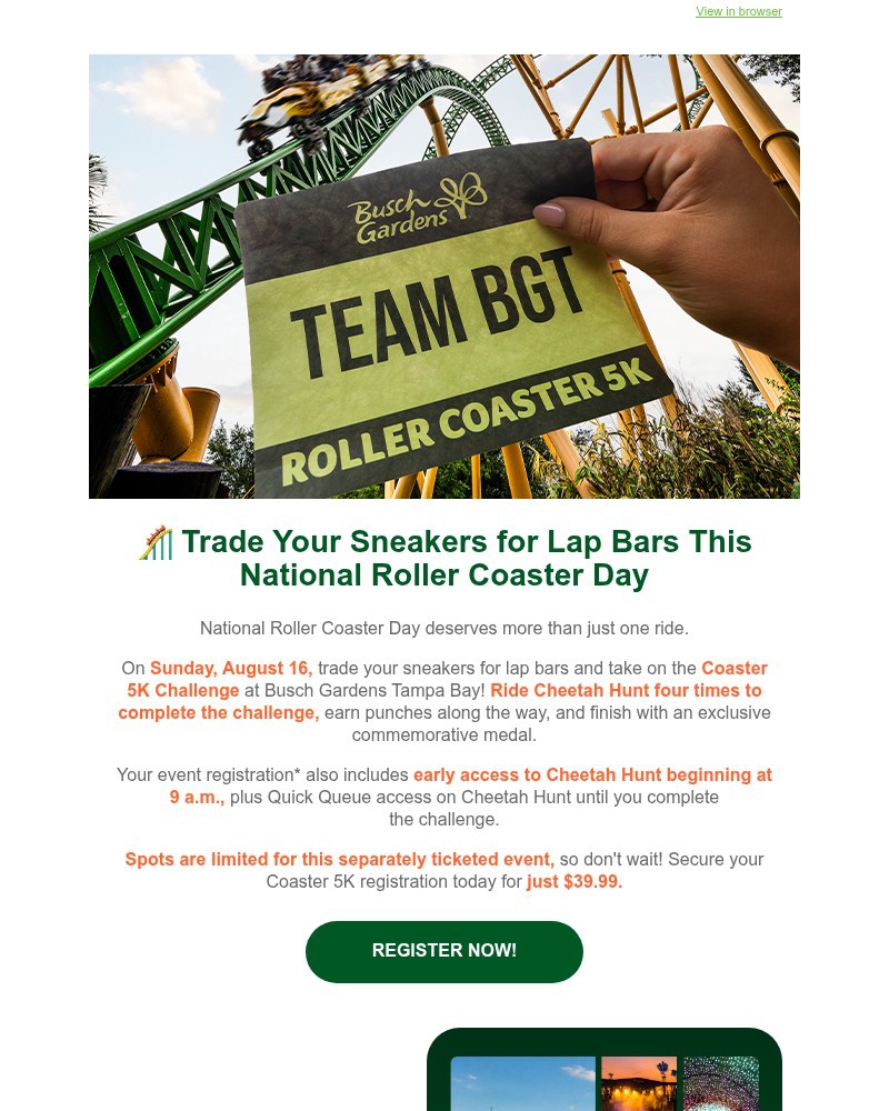 Screenshot of email sent to a Busch Gardens Newsletter subscriber