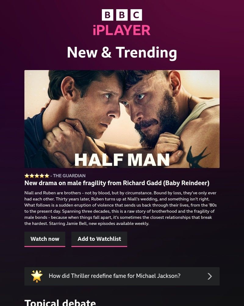 Screenshot of email sent to a BBC iPlayer Registered user