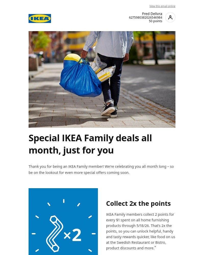 Screenshot of email sent to a Ikea Registered user