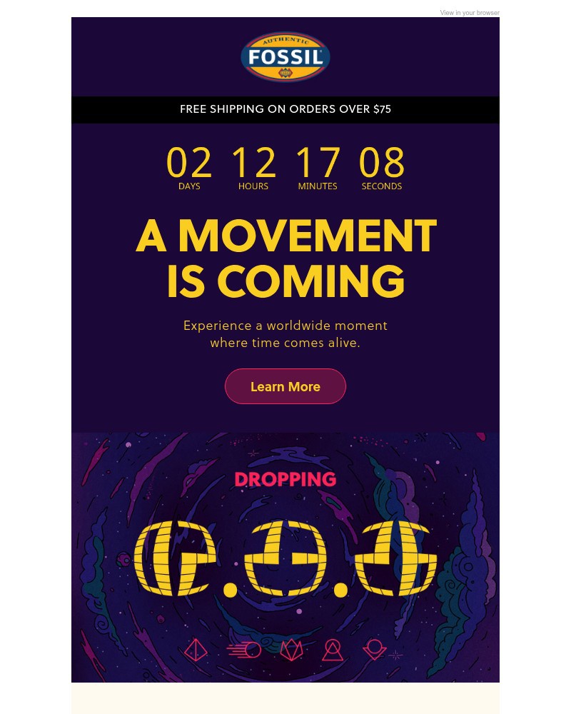 Screenshot of email sent to a Fossil Newsletter subscriber