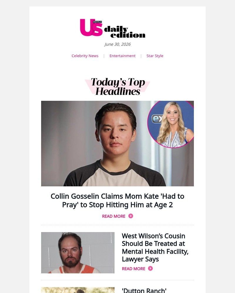 Screenshot of email sent to a Us Weekly Newsletter subscriber