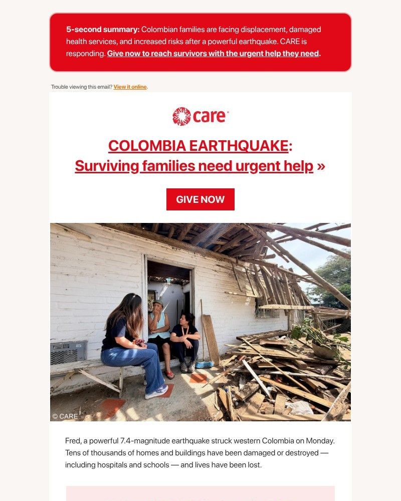 Screenshot of email sent to a Care Newsletter subscriber