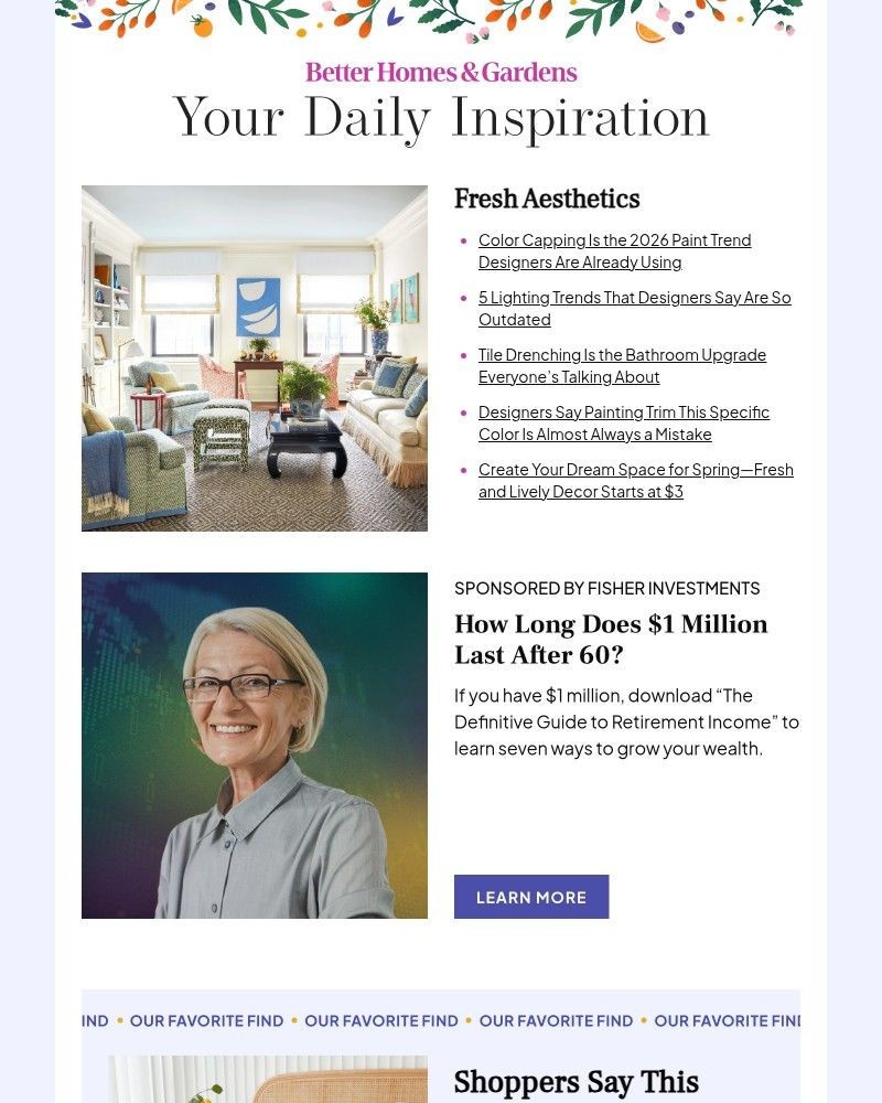 Screenshot of email sent to a Better Homes and Gardens Newsletter subscriber