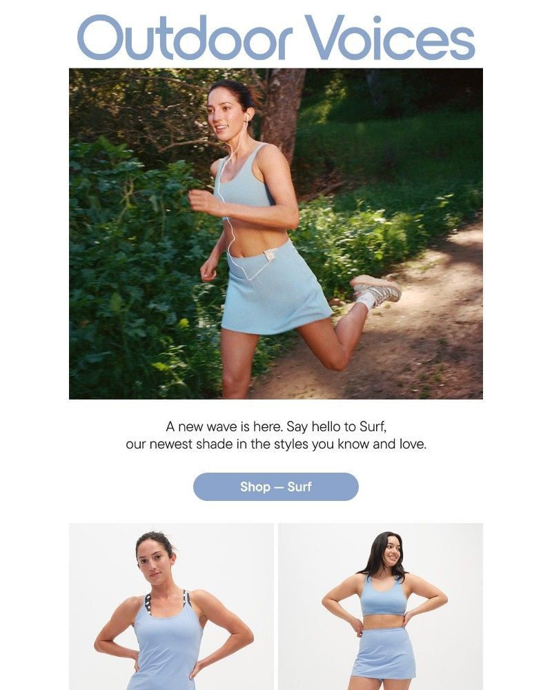 Screenshot of email sent to a Outdoor Voices Newsletter subscriber