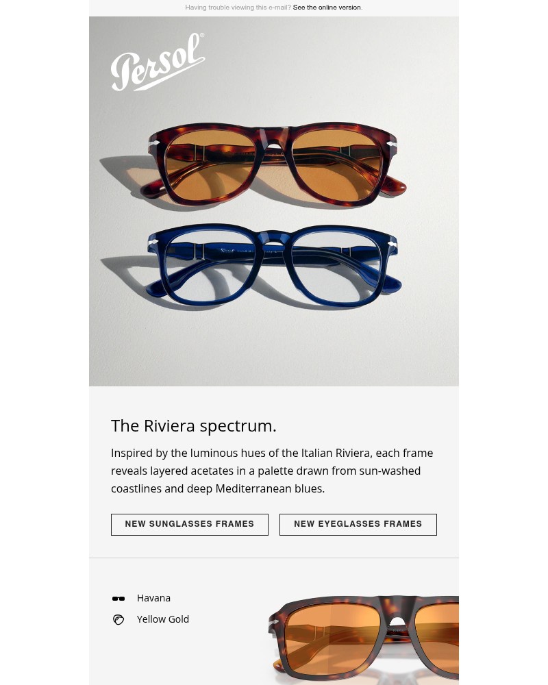 Screenshot of email sent to a Persol Newsletter subscriber