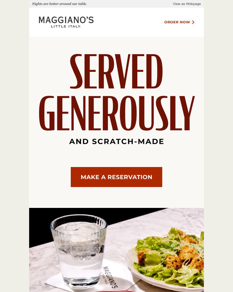 Screenshot of email sent to a Maggiano’s Little Italy Newsletter subscriber