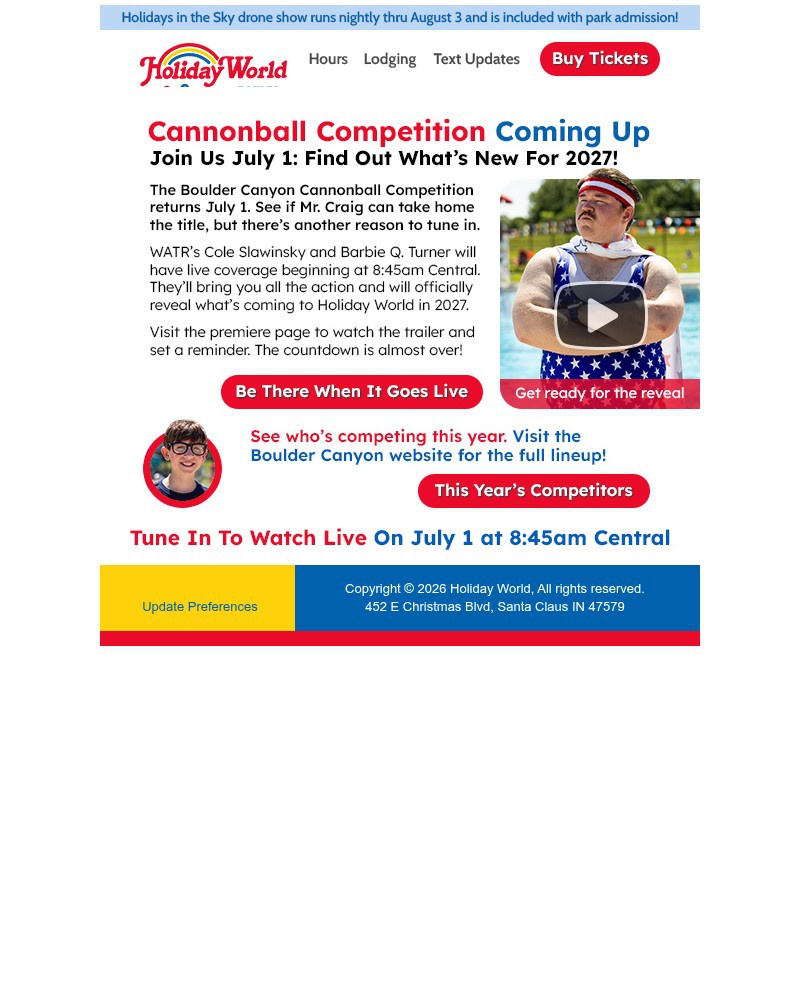 Screenshot of email sent to a Holiday World Newsletter subscriber