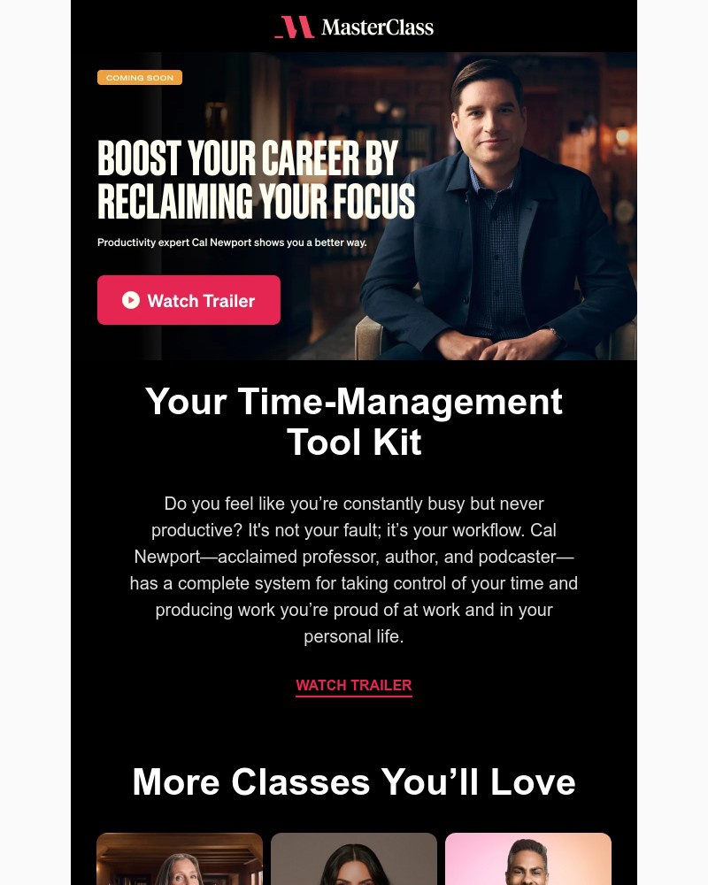 Screenshot of email sent to a MasterClass Registered user