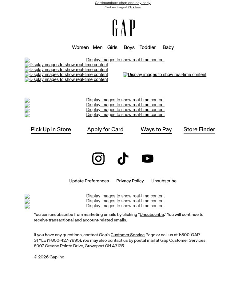 Screenshot of email sent to a Gap Newsletter subscriber