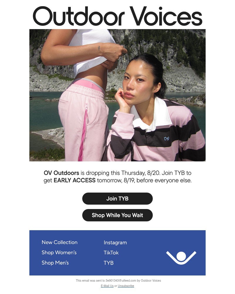 Screenshot of email sent to a Outdoor Voices Newsletter subscriber