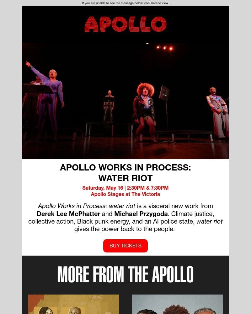 Screenshot of email sent to a Apollo Theater Newsletter subscriber