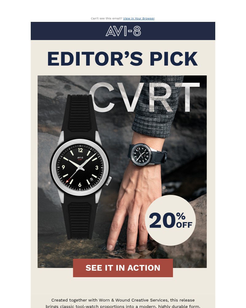 Screenshot of email sent to a AVI-8 Newsletter subscriber