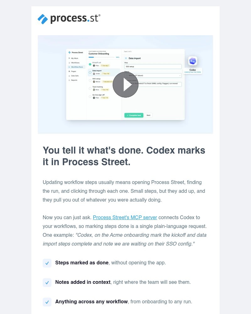 Screenshot of email sent to a Process Street Invited user