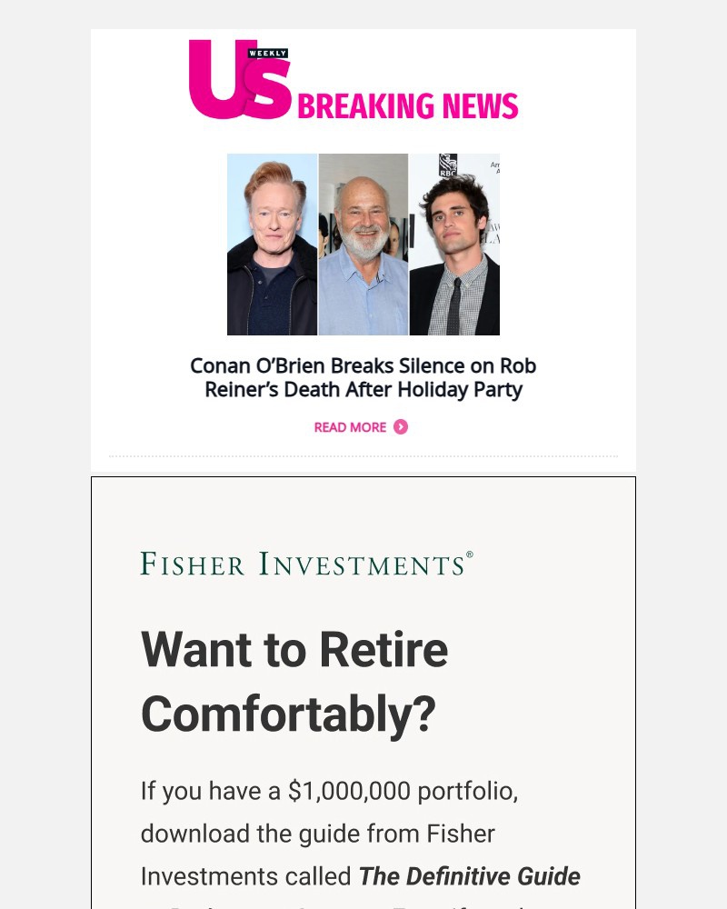 Screenshot of email sent to a Us Weekly Newsletter subscriber