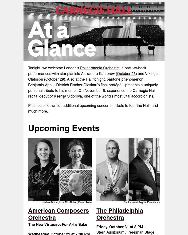 Screenshot of email sent to a Carnegie Hall Newsletter subscriber