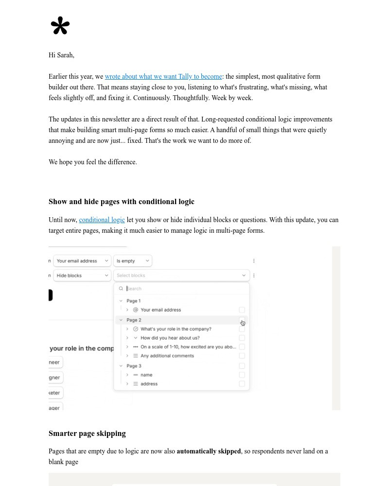 Screenshot of email sent to a Tally Registered user