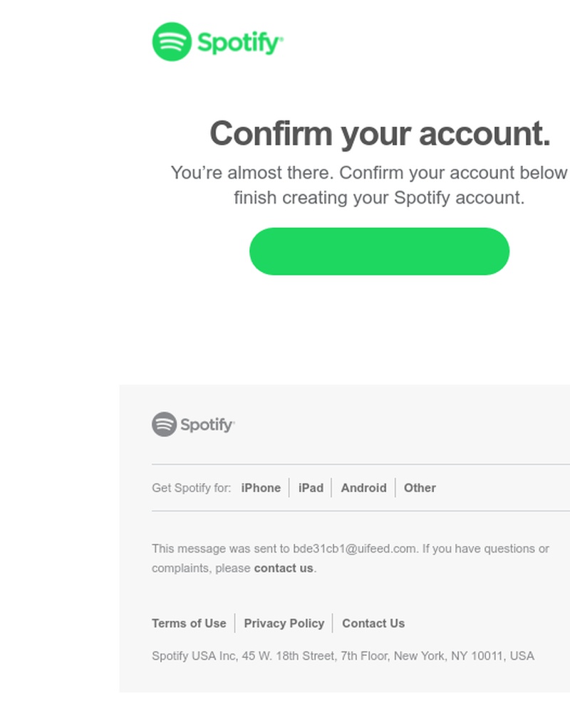 Screenshot of email sent to a Spotify Registered user