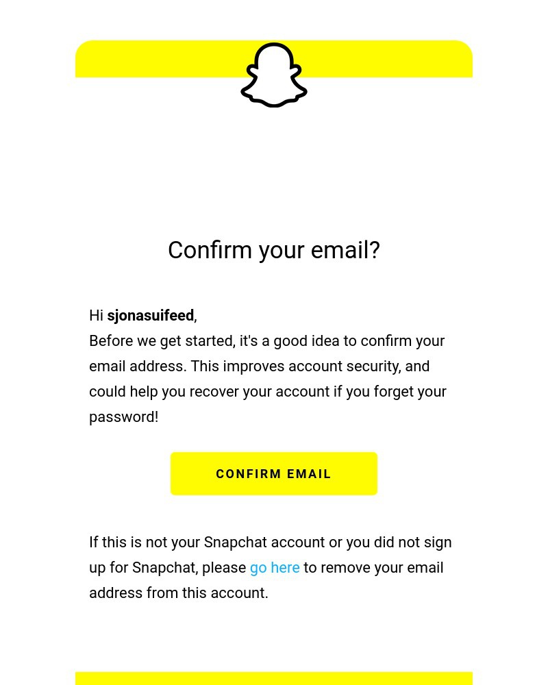 Screenshot of email sent to a Snapchat Registered user