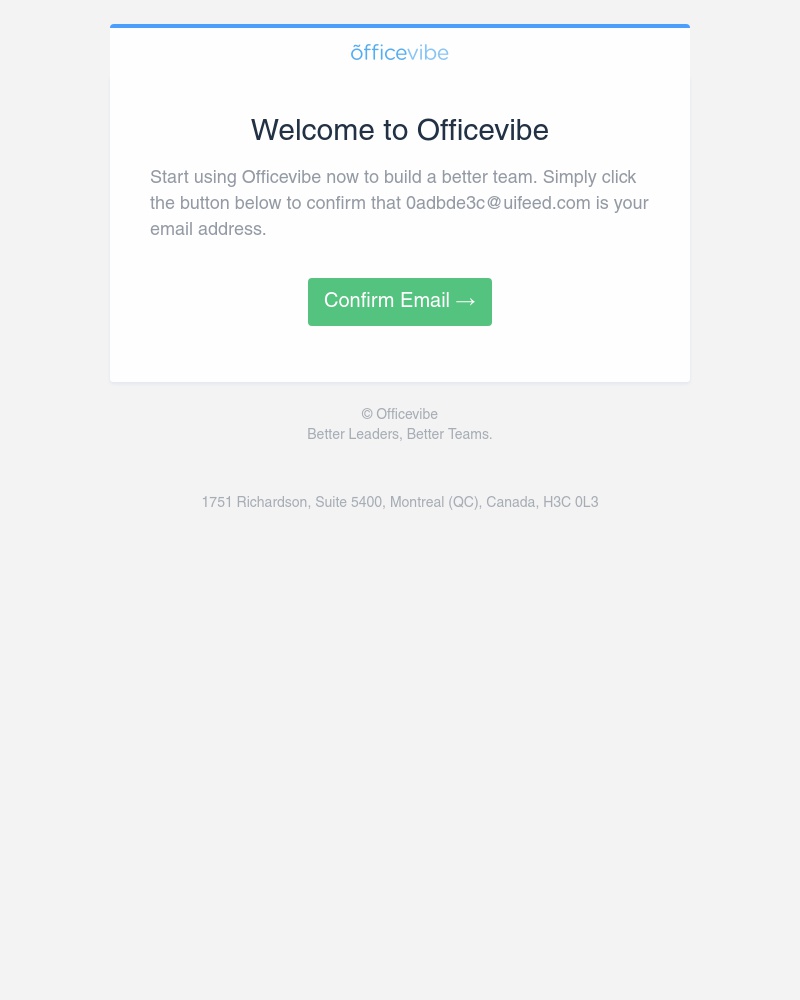 Screenshot of email sent to a Officevibe Registered user