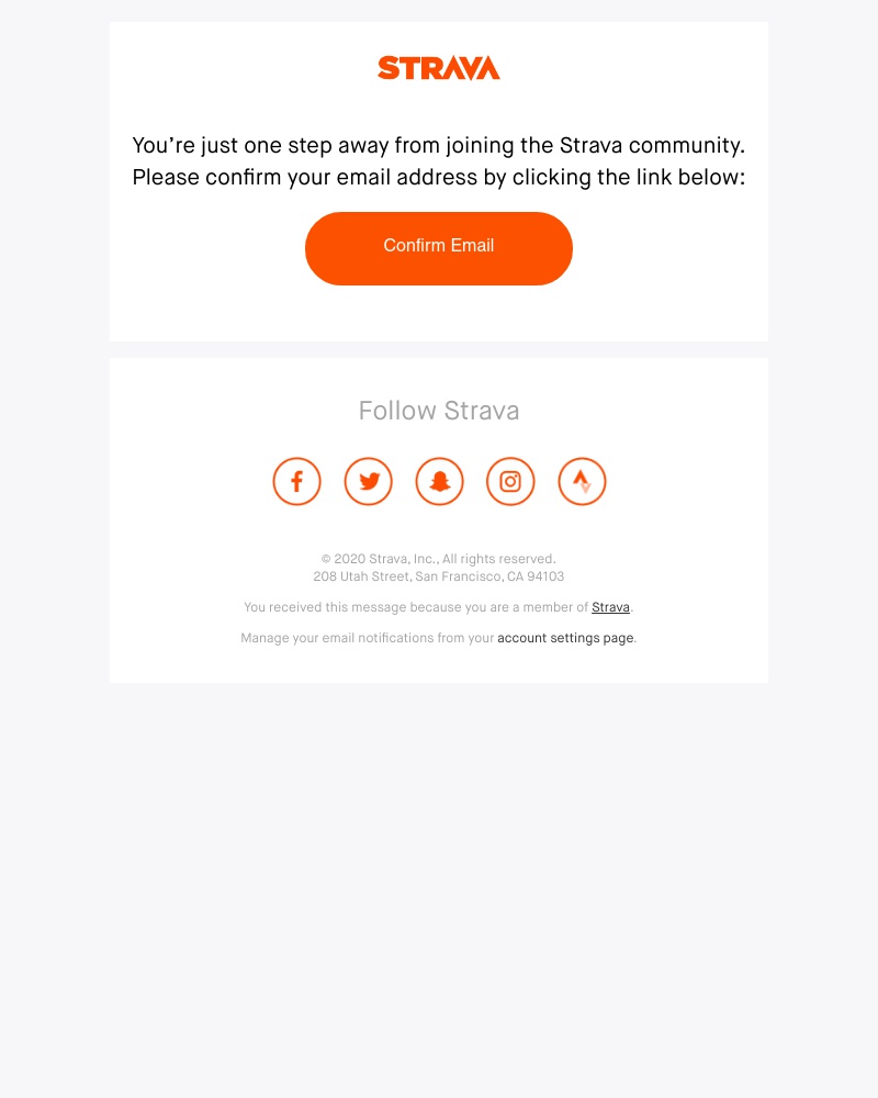 Screenshot of email sent to a Strava Registered user