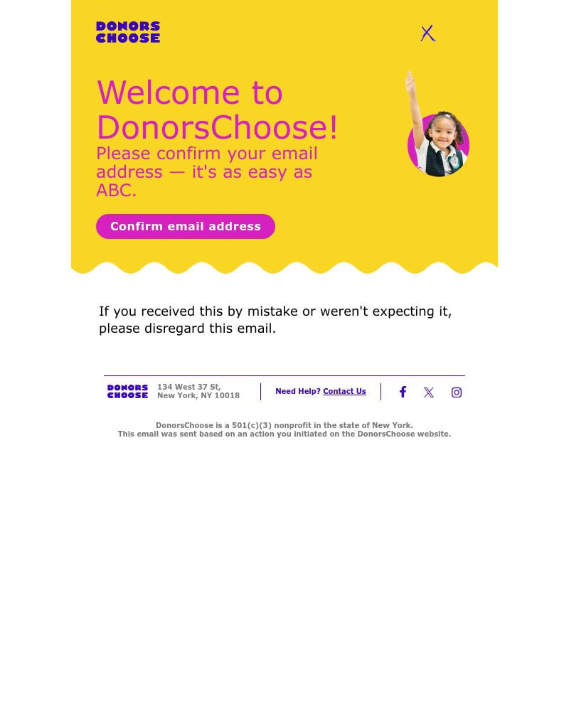 Screenshot of email sent to a DonorsChoose Newsletter subscriber
