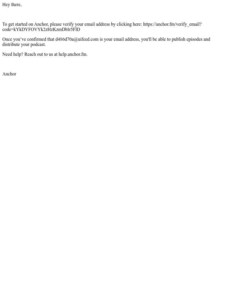 Screenshot of email sent to a Anchor Registered user
