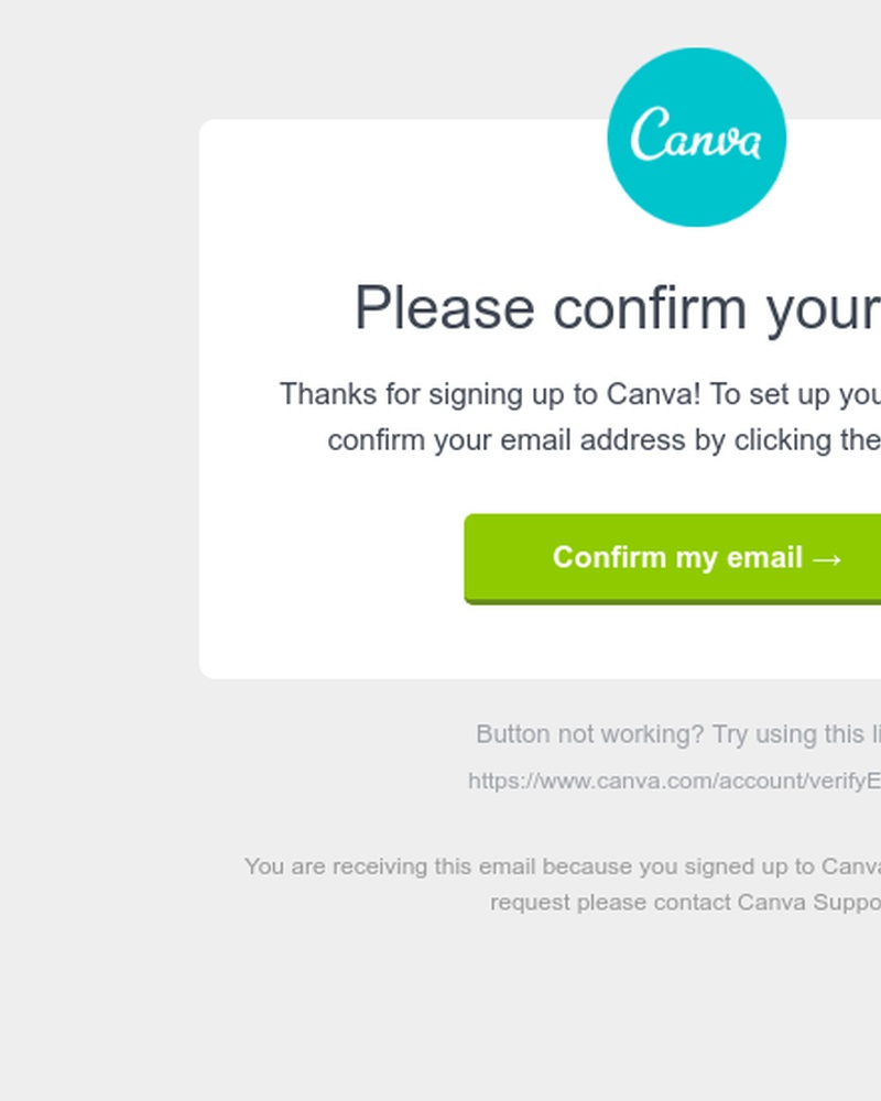 Screenshot of email sent to a Canva Registered user