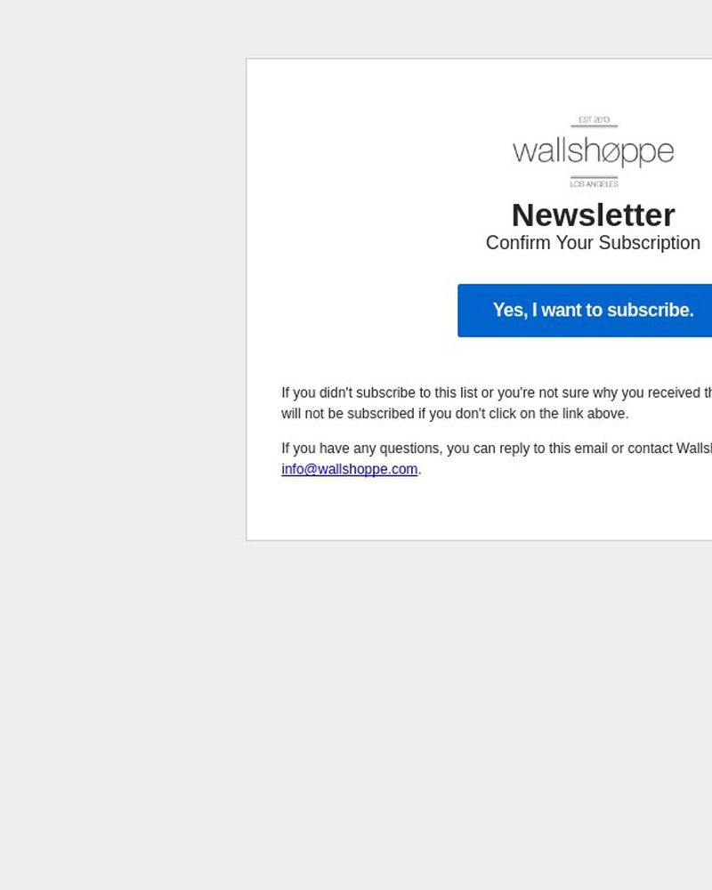 Screenshot of email sent to a Wallshoppe Newsletter subscriber
